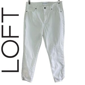 Loft Jeans White Curvy Skinny Crop Slim Pockets Ruched Cuffs Jeans